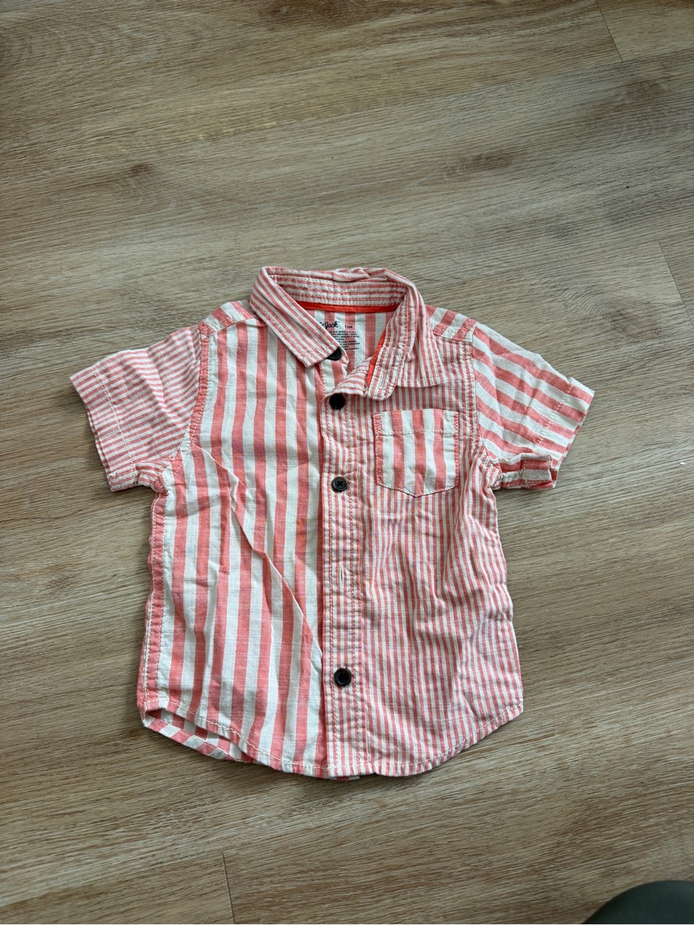 Cat & Jack Pink and White Striped Short-Sleeve Button-Down Shirt